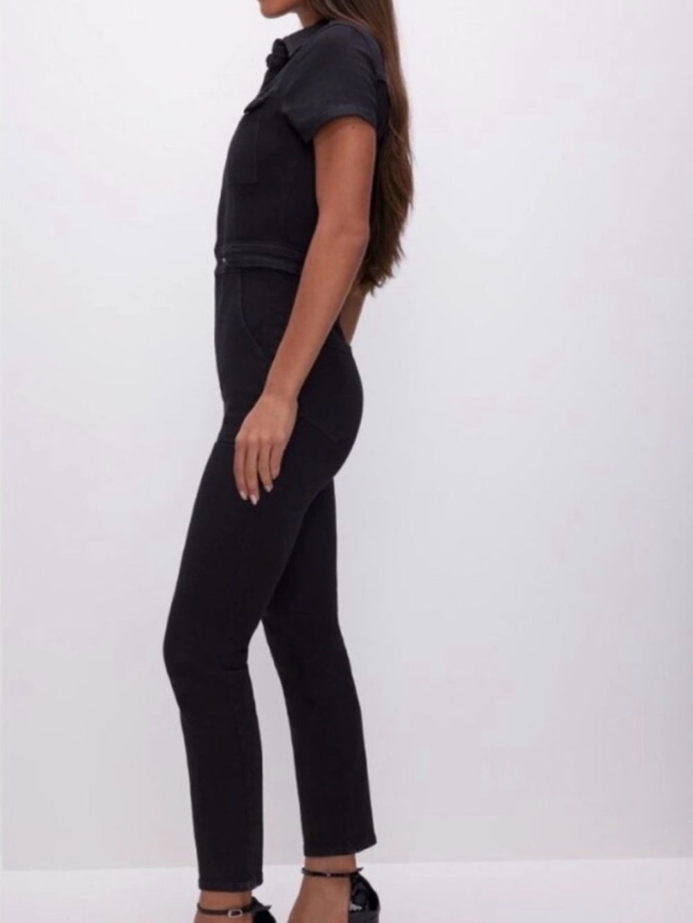 Good American “Fit for Success” Black Short-Sleeve Jumpsuit - Picture 2 of 13